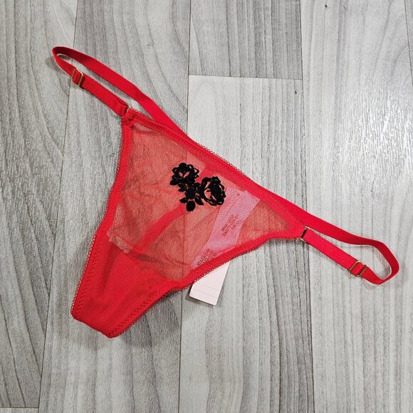 Victoria's Secret VERY SEXY Mesh Adjustable V-String Panty, Red with Black Roses - Picture 1 of 5